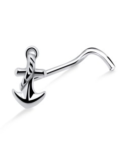 Roped Anchor Shaped Silver Curved Nose Stud NSKB-1035